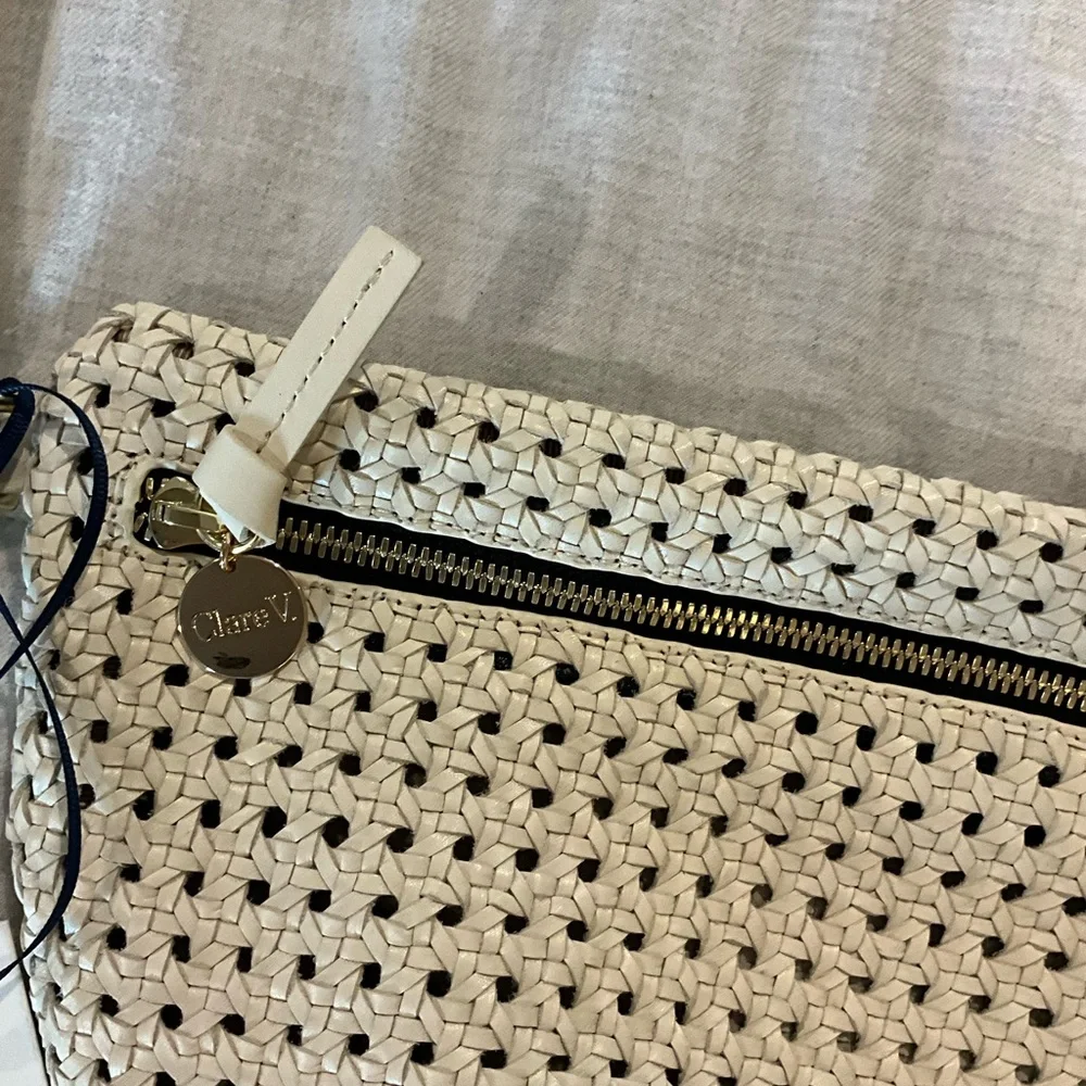 Clare V Cream Woven Crossbody Belt Bag with Zip Pocket - Picture 2 of 4